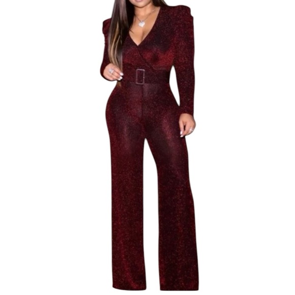 jumpsuit solid shinny puff sleeve one piece NWT - Picture 1 of 6